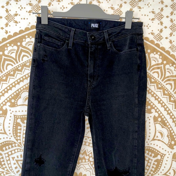 ✨HP✨  “PAIGE” LADIES BLACK ZIP & BUTTON-UP HOXTON CROP RIPPED JEANS, SIZE 27 - Picture 6 of 9